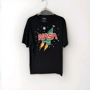 NASA Christmas Rocket Graphic T-Shirt Men’s Large Black Short Sleeve Cotton